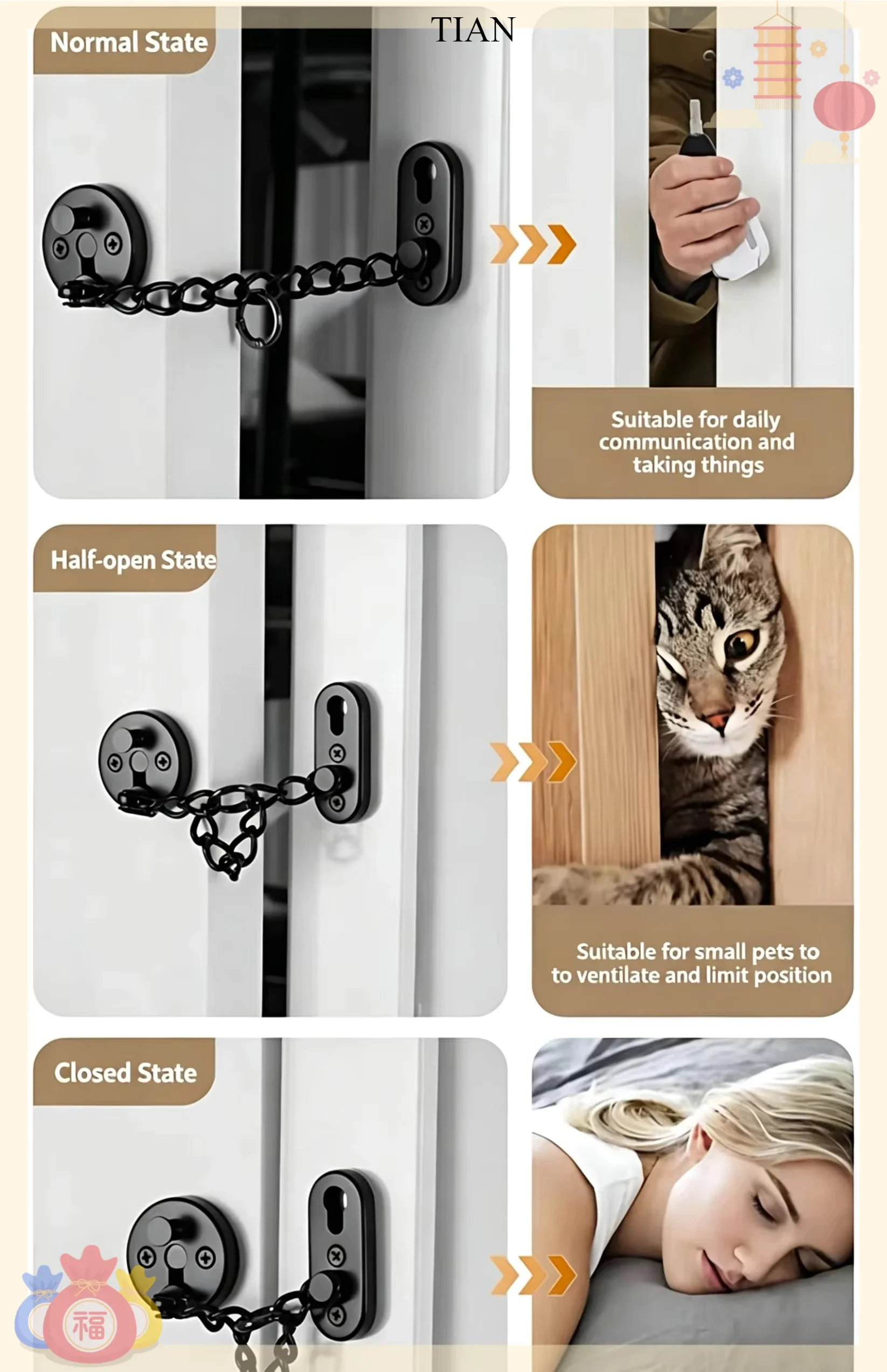TIAN   Chain Door Guard Lock S - Security Chain Door 评论和价格